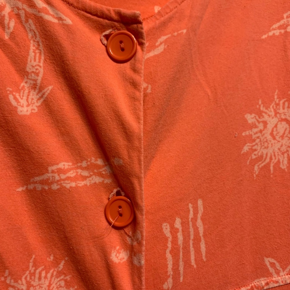 Cypress Tropical Palm Tree Button Front Cover Up 1X Coral Pink Cotton Pocket - Picture 5 of 9